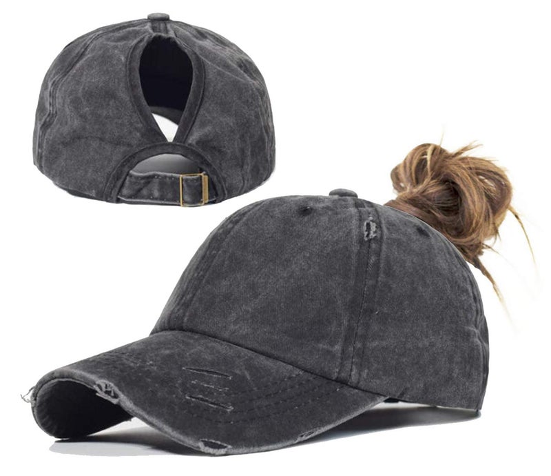 Eohak Ponytail Baseball Hat Distressed Retro Washed Womens Twill - Image 4